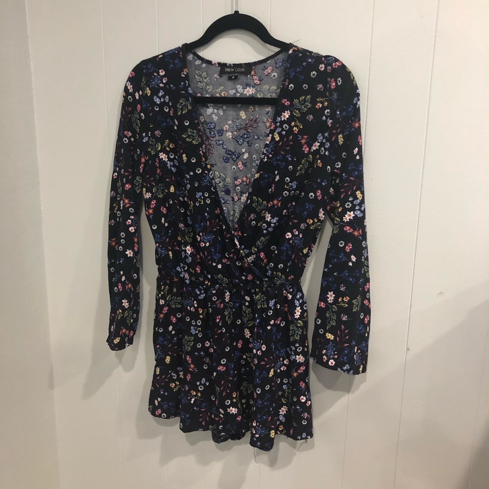 New Look Navy Blue Flower Romper Shorts Size: M